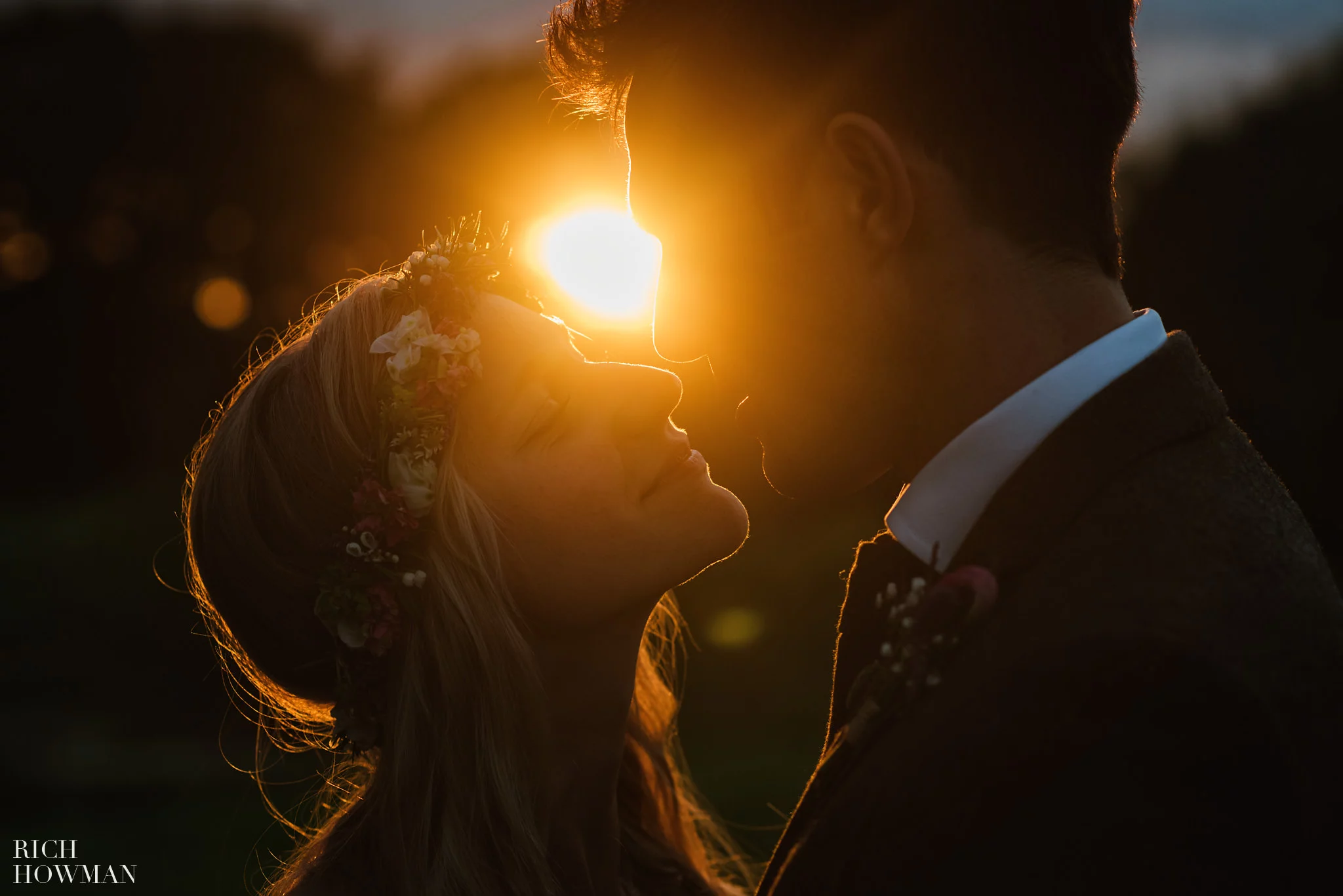 Bride and groom portrait photograph during their Summer wedding Folly Farm Centre