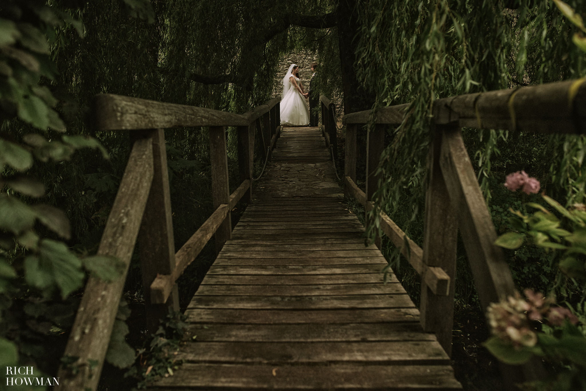 Creative wedding photograph in the trees