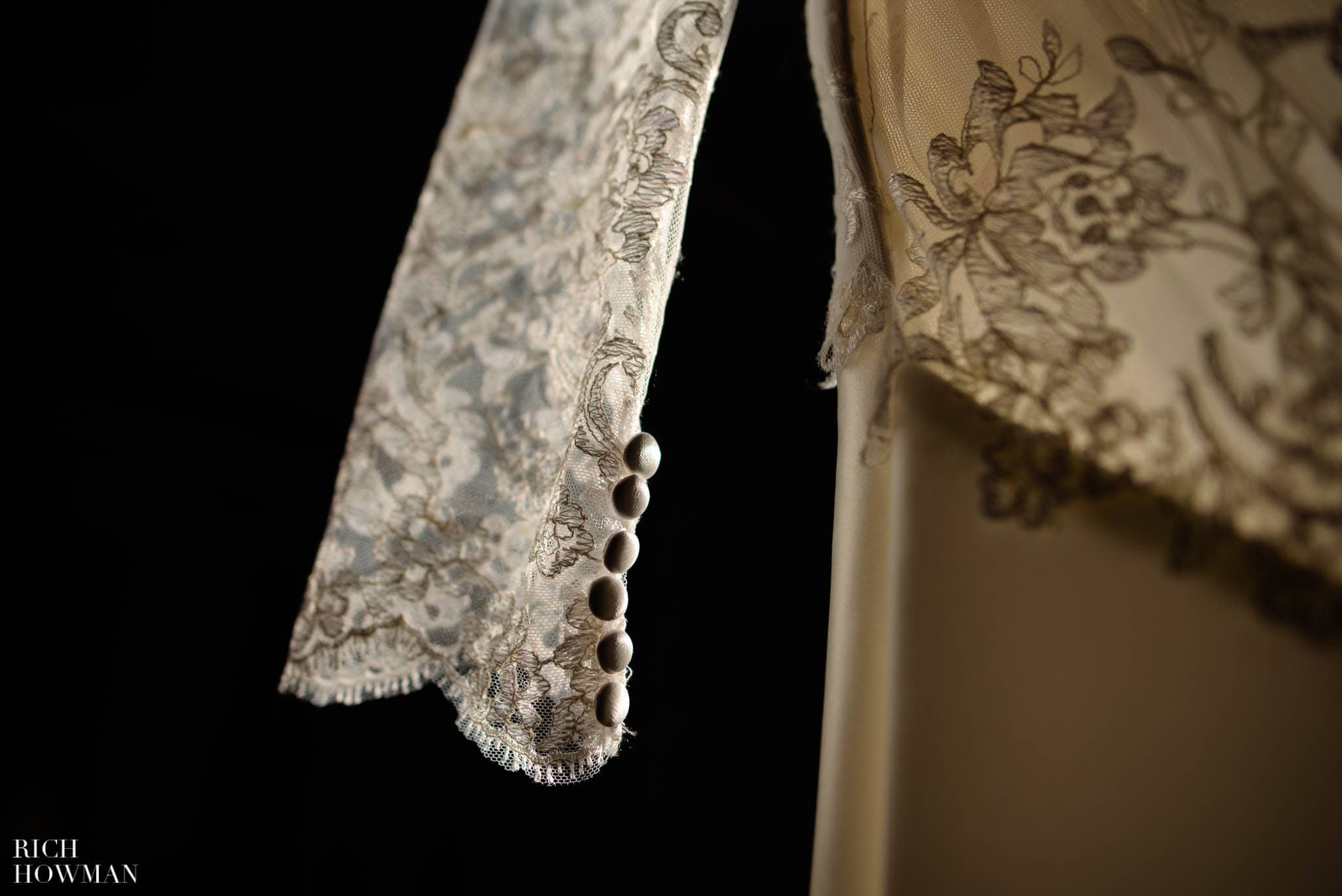wedding dress detail captured by Huntsham court wedding photographer, Rich Howman