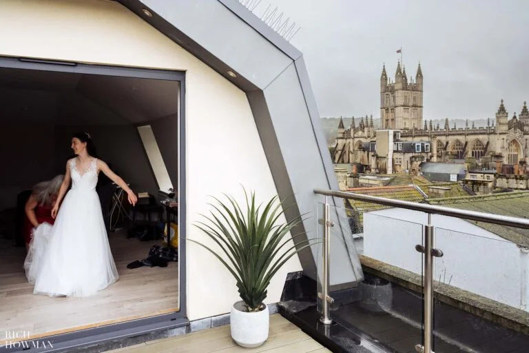 bridal preparation overlooking bath abbey, captured by bath wedding photographers from Rich Howman photography and film