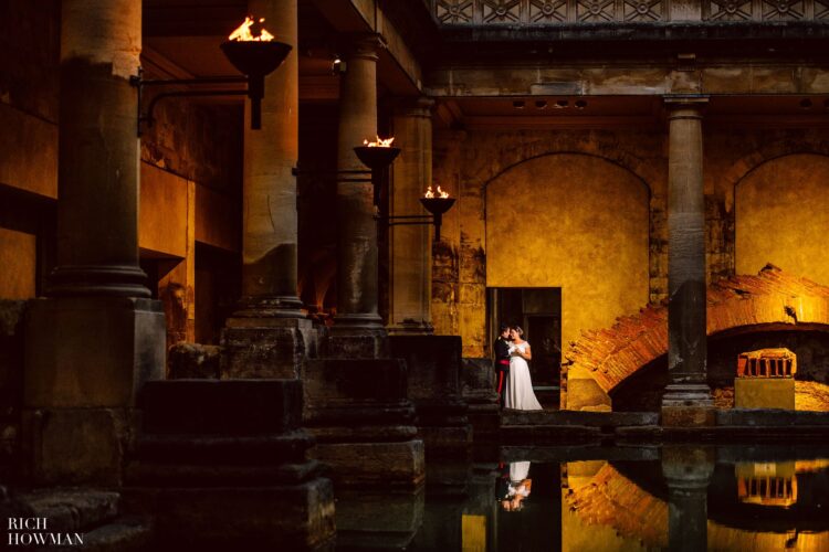 Sunset ceremony Roman Baths Wedding captured by roman baths wedding photographer, rich howman