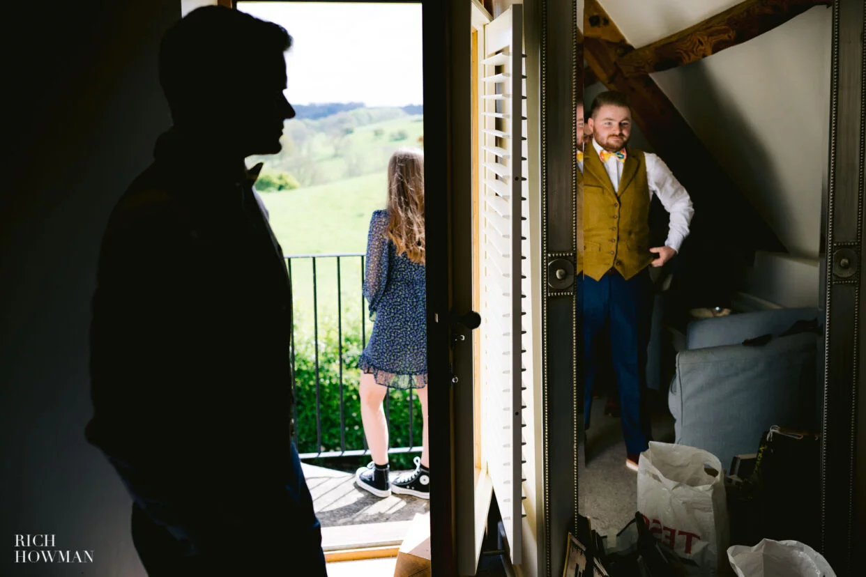 groom prepares for Gloucestershire barn wedding