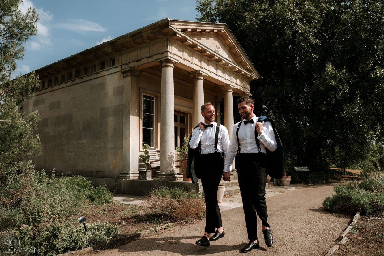 two grooms on their wedding day captured by Cambridge Cottage wedding photographer, Rich Howman